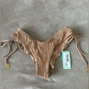 Luli Fama Drawstring Side Bottom-Coconut-Size Small- Reversible-Cheeky-Brand New